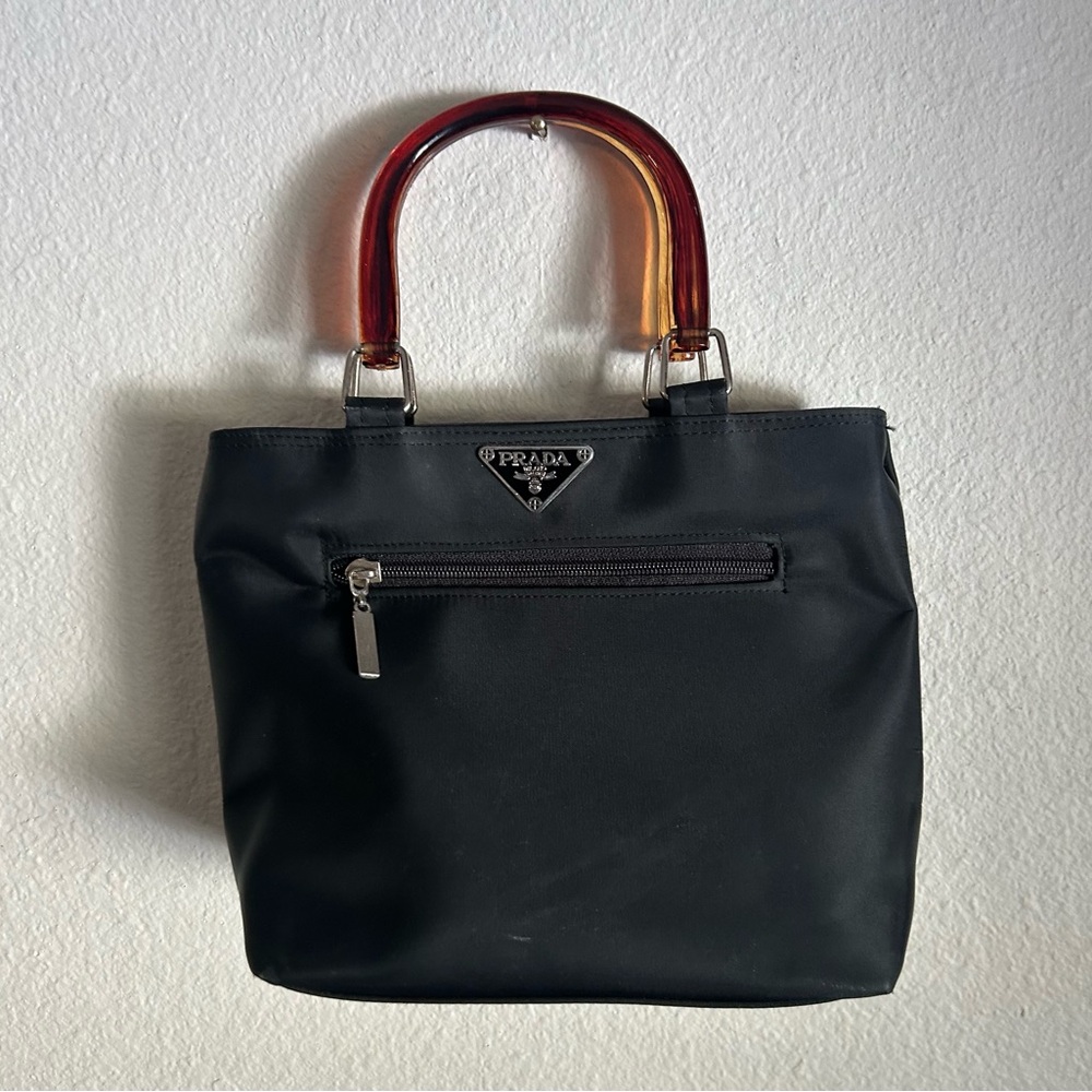 Prada Black Nylon Tote with Amber Lucite Handles-
Gently used❤️❤️